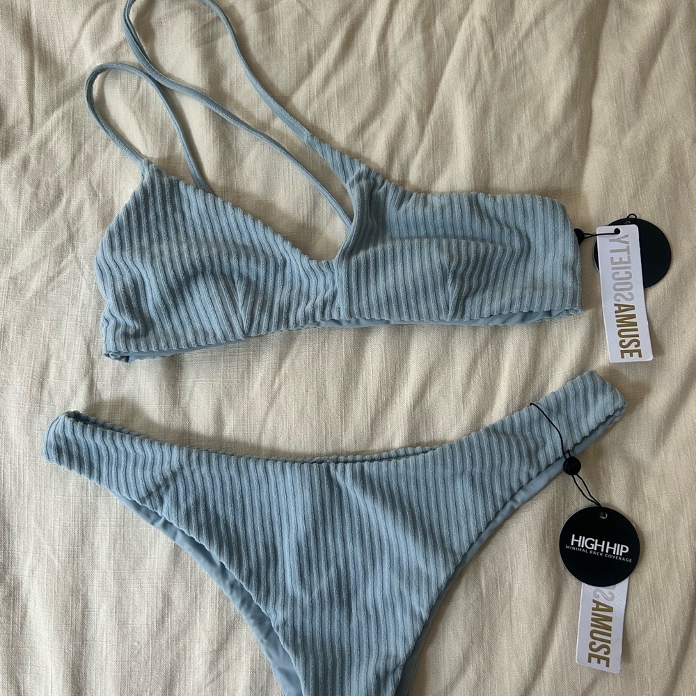 Amuse Society Textured Bikini in Soft Blue